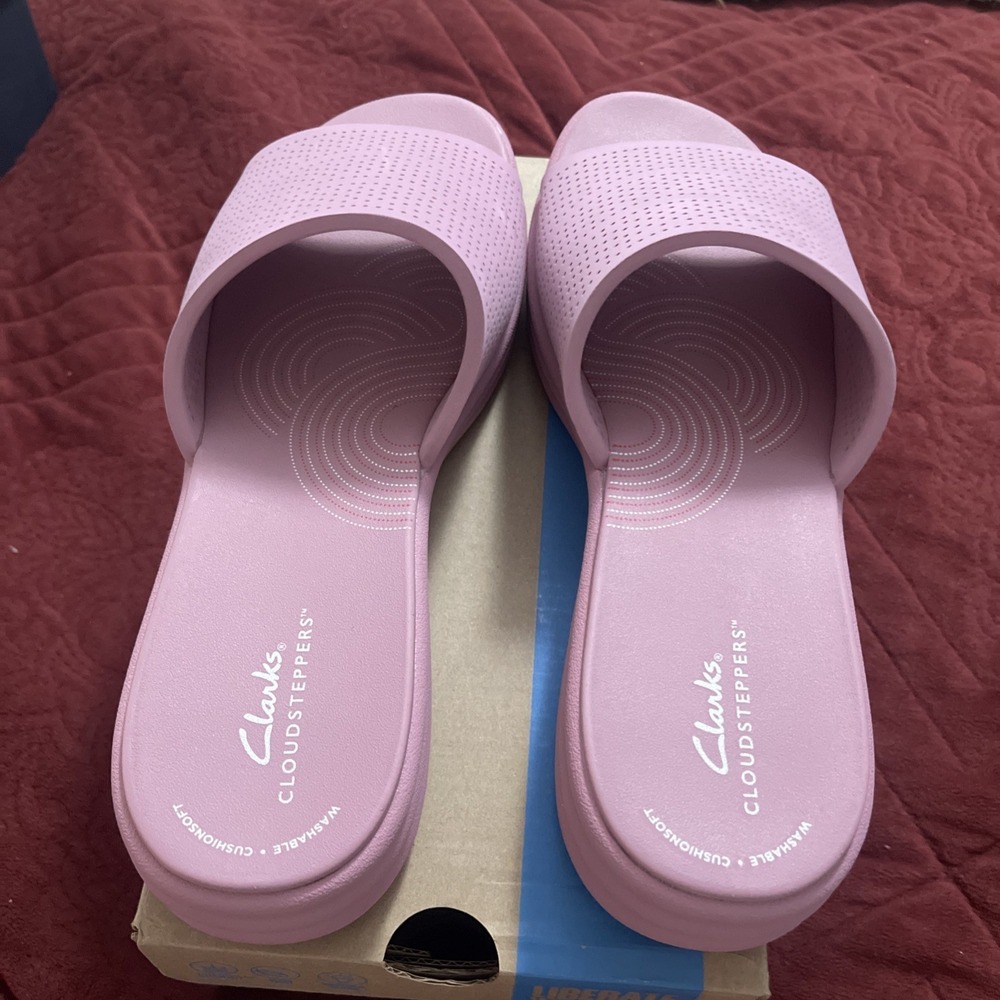 Clarks Womens 12 M Drift Twist Purple‎ Synthetic Casual Slides Sandals Shoes - Picture 4 of 14